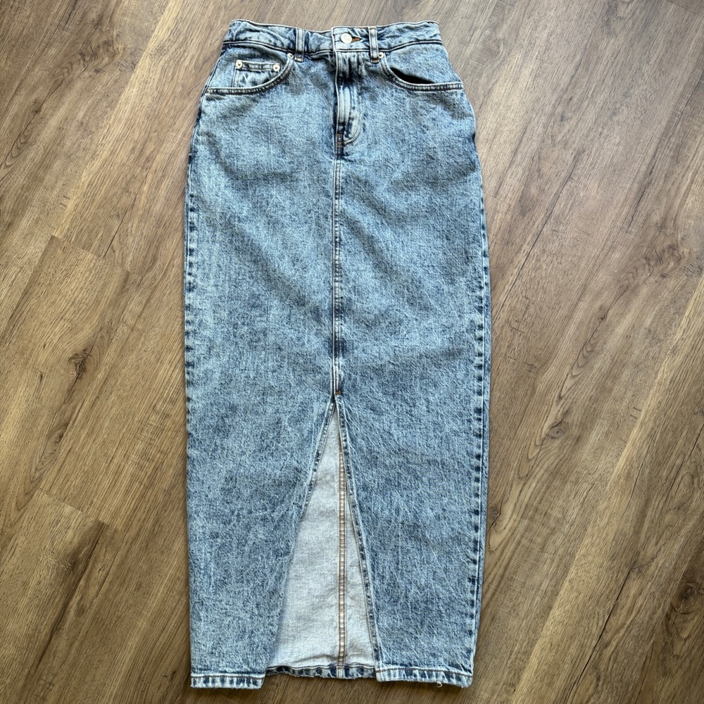 Asos Design High-Waist Acid Wash Denim Midi Skirt - Size US 4